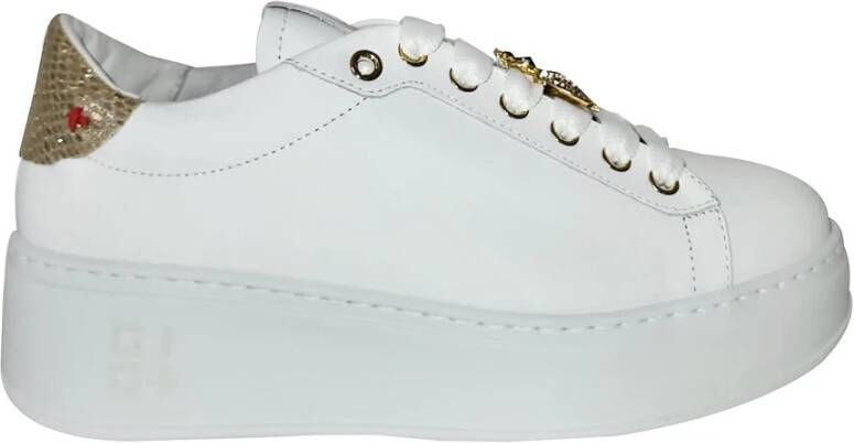Gio+ Italiaanse Leren Platform Sneakers White Dames