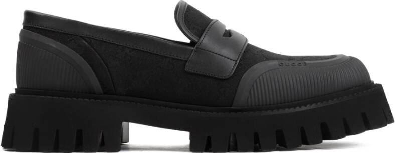 Gucci Zwarte Katoenen Loafers Ss24 Black Heren