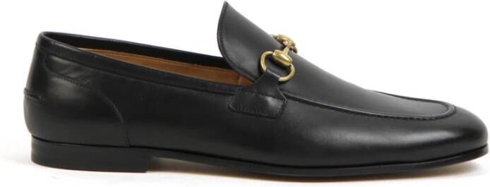 Gucci Zwarte Leren Loafers met Gouden Details Black Heren