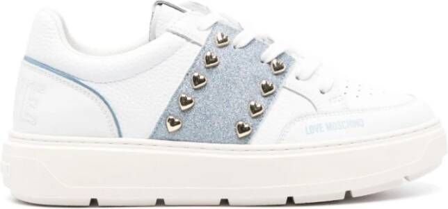 Love Moschino Band Sneakers Wit Blauwe Lucht Studs White Dames