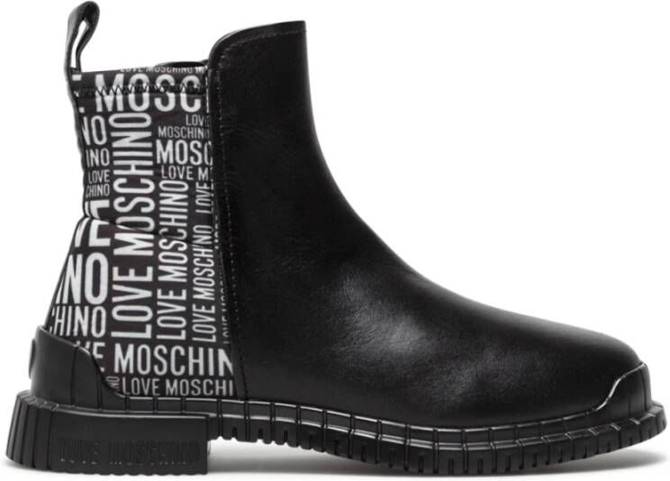 Love Moschino Women's Ankle Boots Ja21053 Logoed Leather Zwart Dames