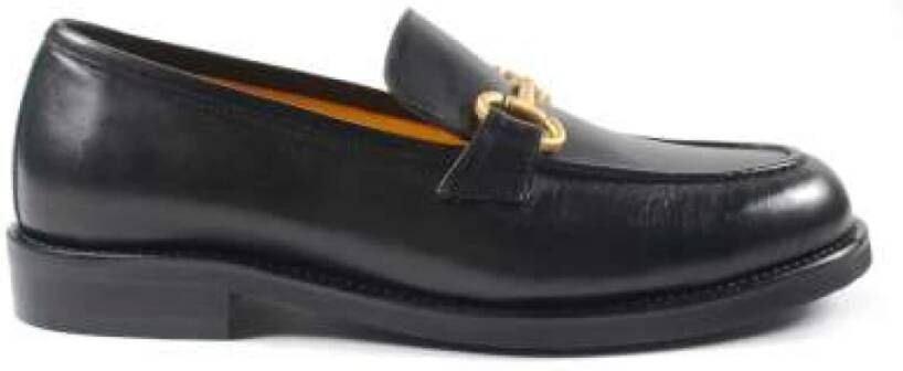 Mara Bini Zwarte Leren Loafers met Gouden Gesp Black Dames