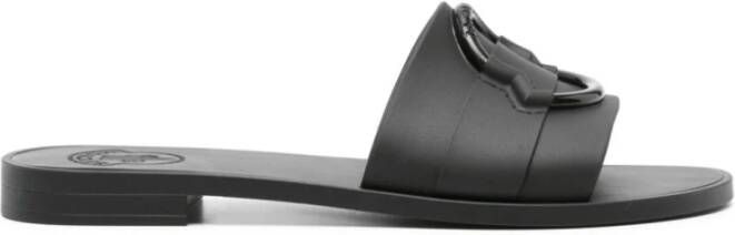 Moncler Zwarte Slide Sandalen met Logo Detail Black Dames