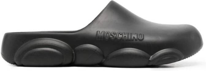 Moschino Logo Embossed Round Toe Slippers Zwart