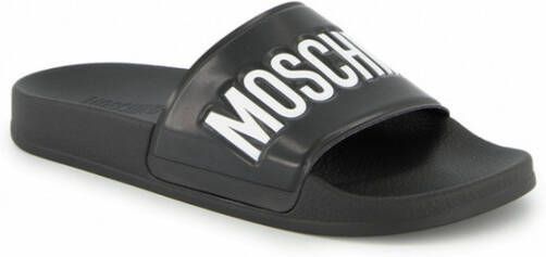 Moschino Zwarte Logo Rubber Zwembadschoenen Black Heren