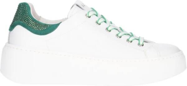 Nerogiardini Groene Leren Sneakers met Strass Detail White Dames