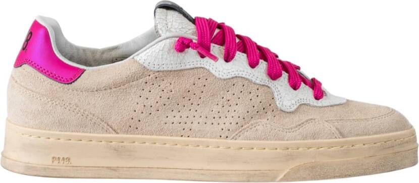 P448 Sand Suede Sneakers met Fuchsia Accents Multicolor Dames