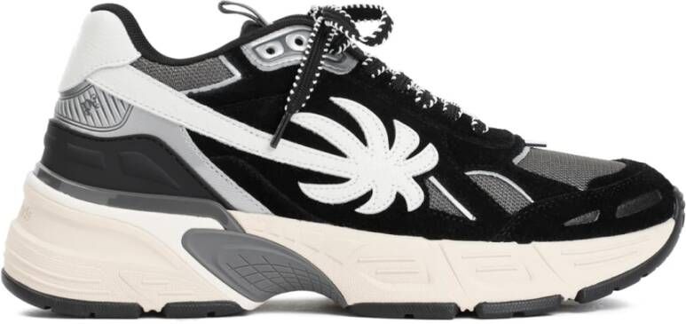 Palm Angels Zwarte Leren Runner Sneakers Black Heren