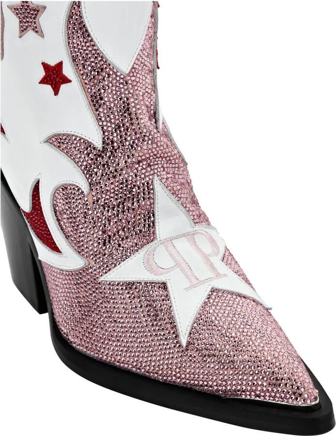 Philipp Plein Strass Cow Boy Laarzen met Halfhoge Hakken Hoge Sterren