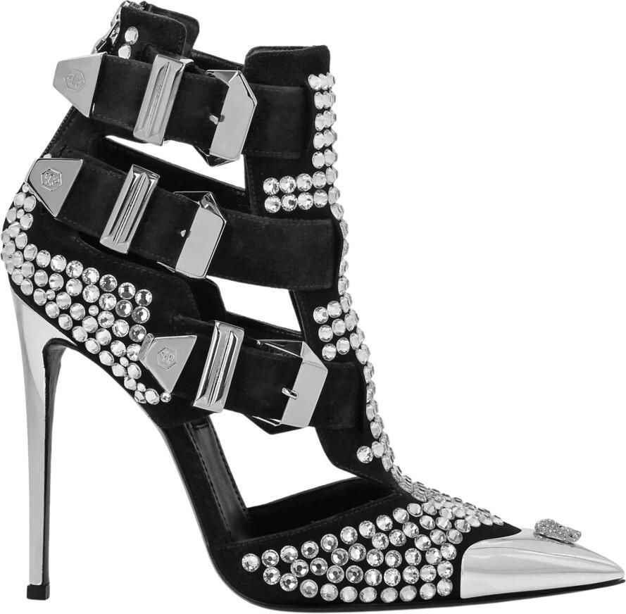 Philipp Plein Suede Strass Sandalen Hoge Hakken Skull