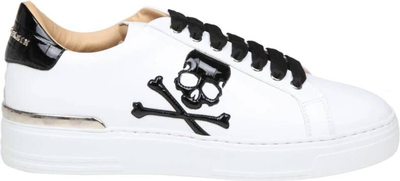 Philipp Plein Skullbones lo-top sneakers in zwart en wit leer White Heren