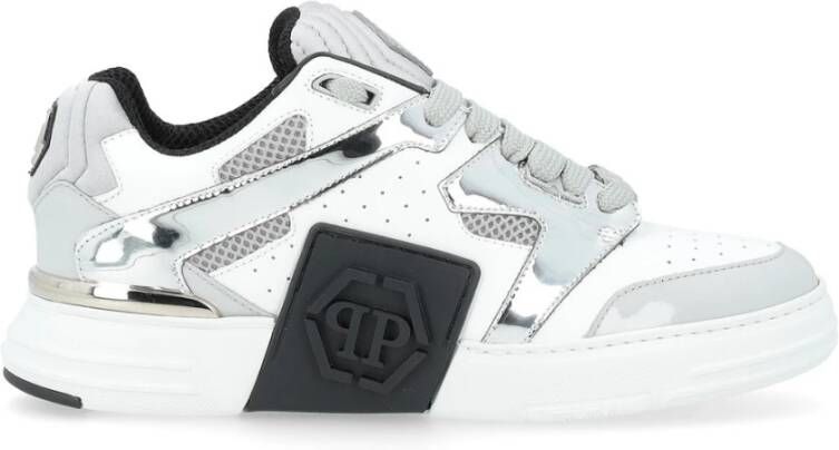 Philipp Plein Witte en Zilveren Lo-Top Sneaker White Heren