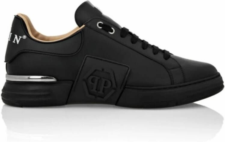 Philipp Plein Zwarte Leren Hexagon Sneakers Zwart Heren