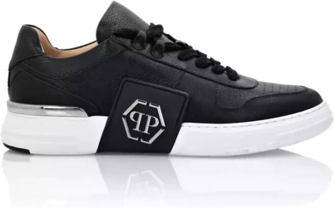 Philipp Plein Zwarte Leren Lo-Top Sneakers Black Heren