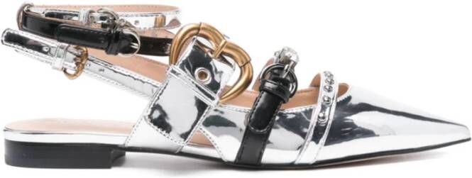 Pinko Zilveren Platte Schoenen met Lage Hak Gray Dames