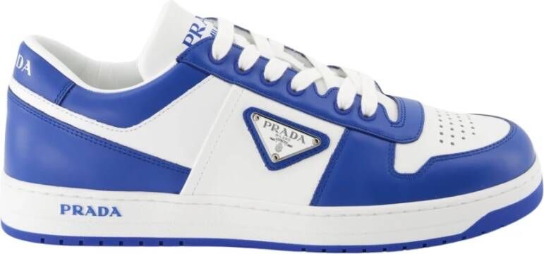 Prada Geperforeerde Leren Sneakers Blue Heren