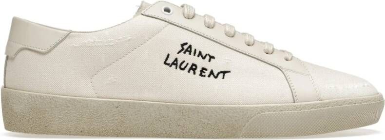 Saint Laurent Witte canvas sneakers met leren detail White Heren