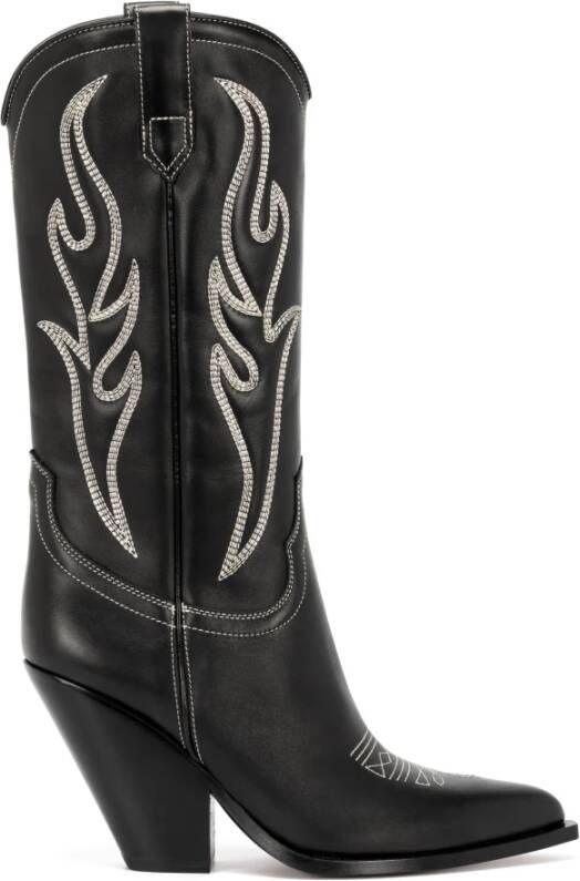 Sonora Zwarte kalfsleren cowboy laarzen met off-white borduursel Black Dames