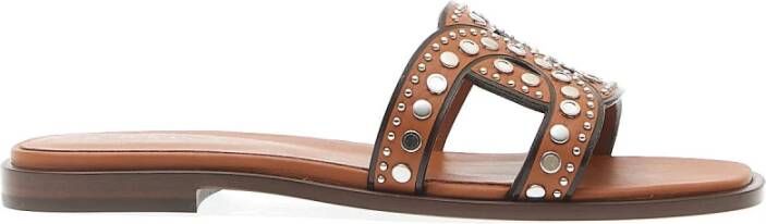 TOD'S Studded Leather Sandals Brown Dames