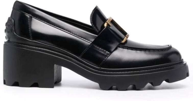 TOD'S Zwarte elegante gesloten middenhak loafers Black Dames