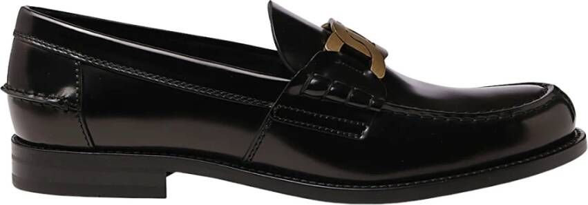 TOD'S Zwarte leren loafers met gouden hardware Brown Heren