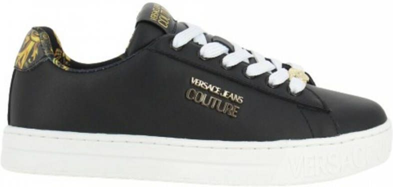 Versace Jeans Couture Zwarte Leren Logo Sneakers Black Dames