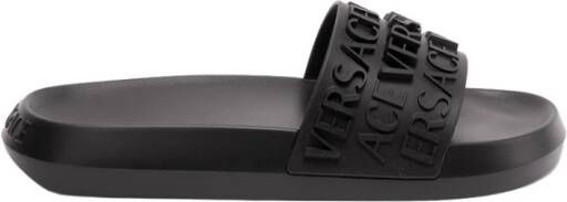Versace Zwarte Slide Sandalen met Logo Black Heren