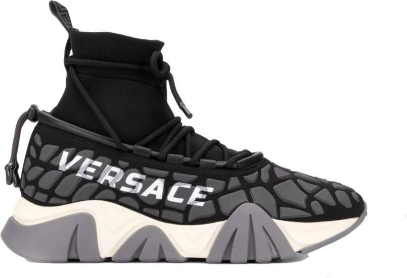 Versace Trekkoord Sneakers Kantdetail Relief Logo Black Heren