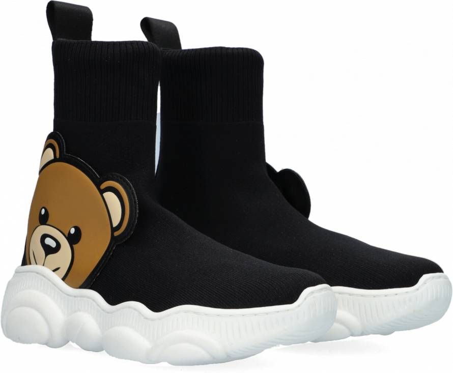Moschino Zwarte Hoge Sneaker Sock Sneaker Teddy Bear