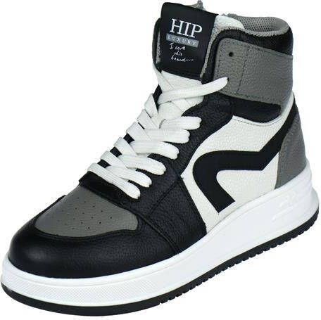 Hip leren sneakers zwart grijs wit Jongens Leer Meerkleurig 36