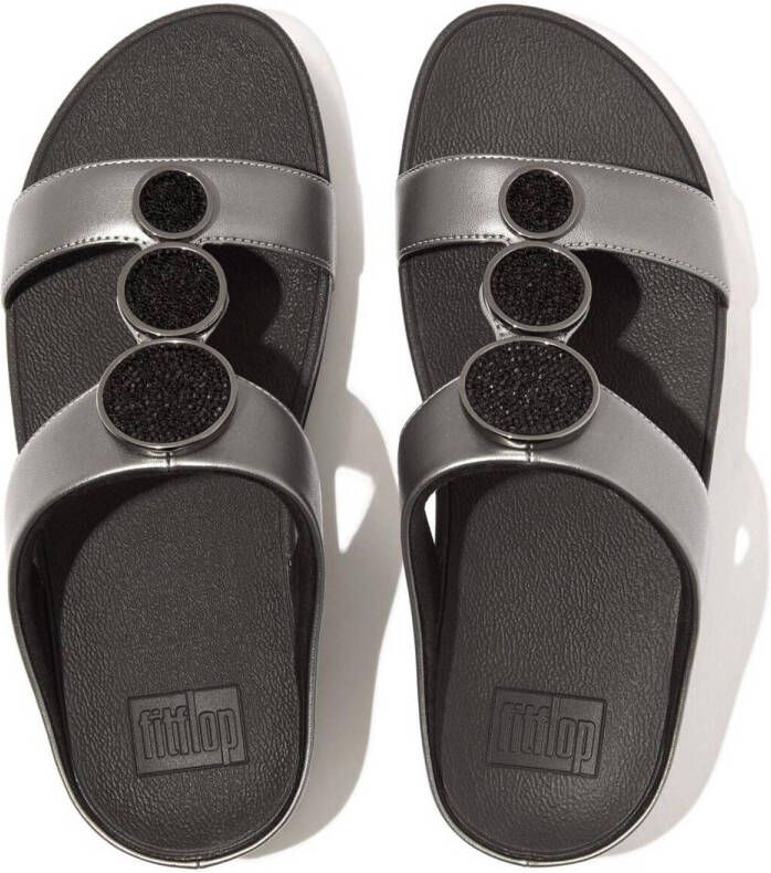 FitFlop TM Halo Bead-Circle Metallic H-Bar leren slippers zwart metallic
