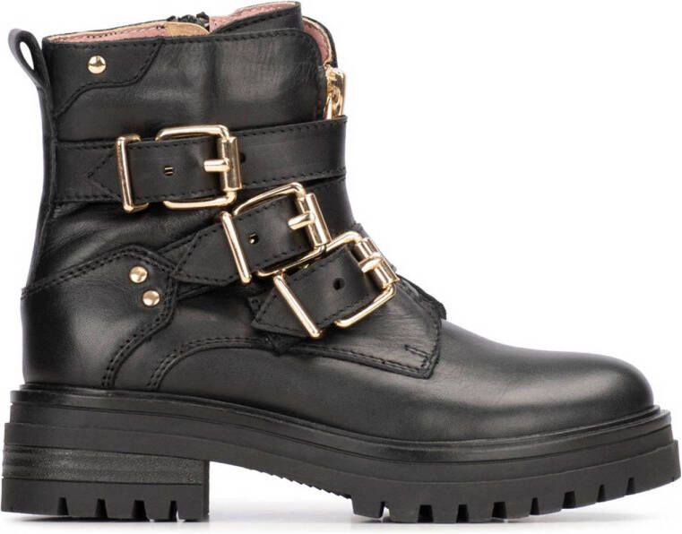 PS Poelman Monk leren enkelboots zwart Meisjes Leer Effen 37