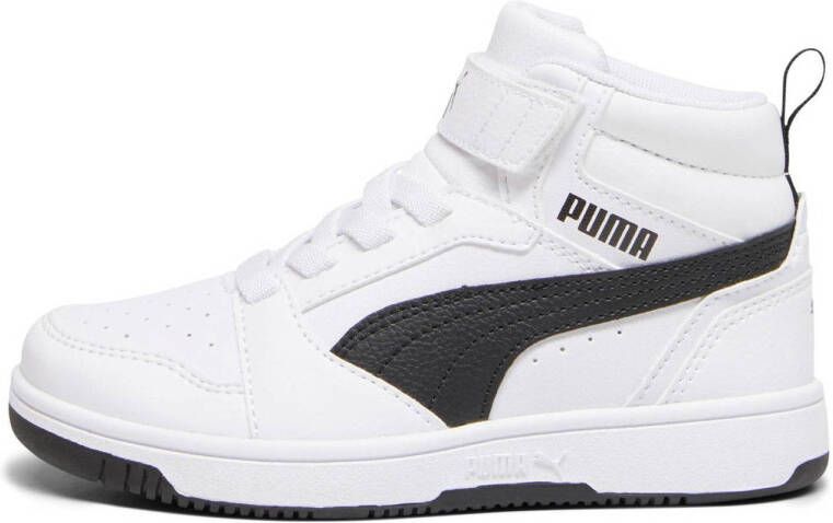Puma Rebound V6 Mid sneakers wit zwart Jongens Meisjes Imitatieleer Meerkleurig 31