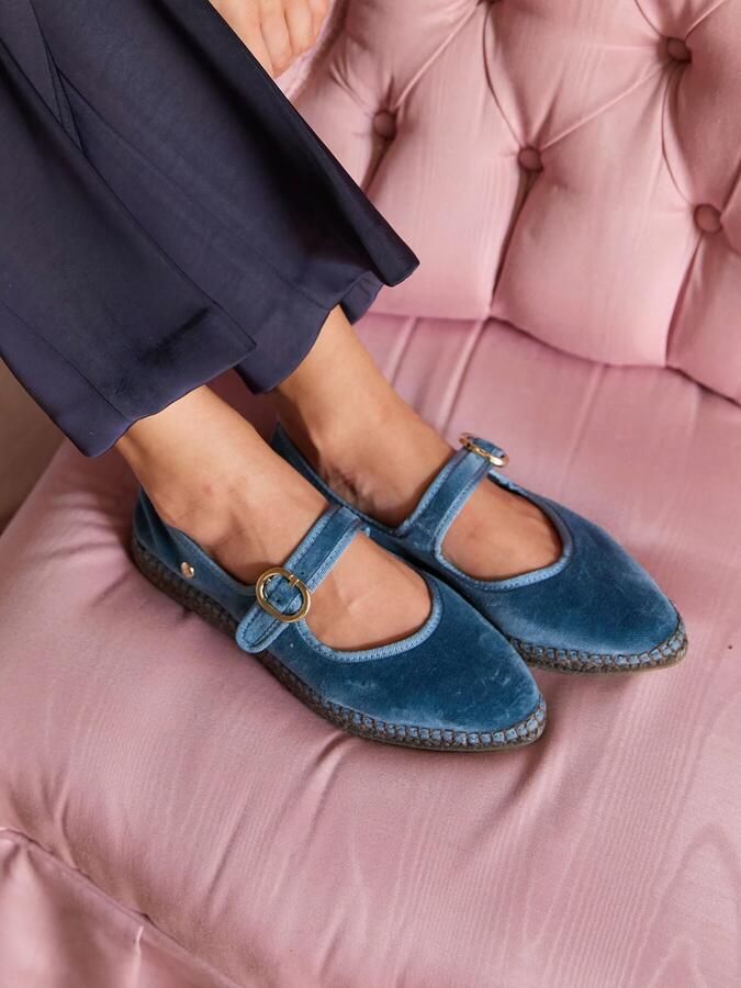 Alhamas Ballerina met riempjes 'Alpargata Terciopelo' blauw denim - Foto 4
