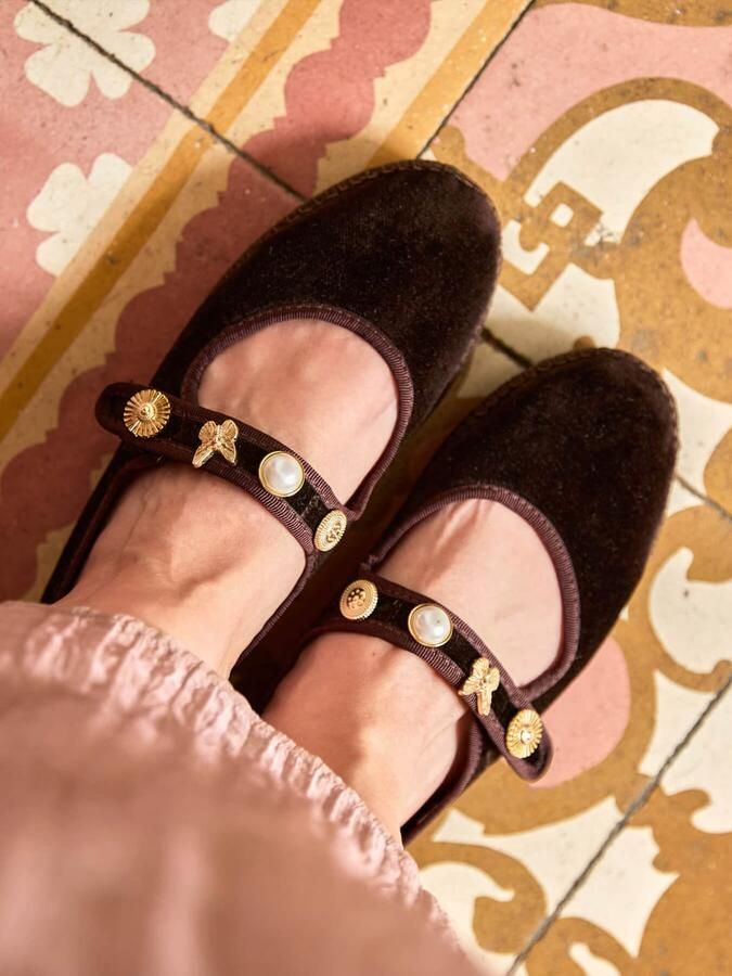 Alhamas Ballerina met riempjes 'Alpargata Terciopelo' donkerbruin - Foto 3