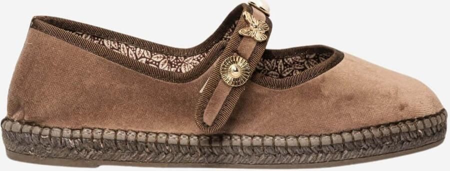 Alhamas Ballerina met riempjes 'Alpargata Terciopelo' taupe