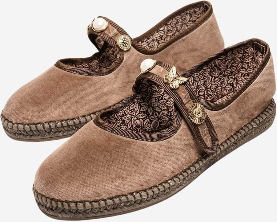 Alhamas Ballerina met riempjes 'Alpargata Terciopelo' taupe - Foto 2