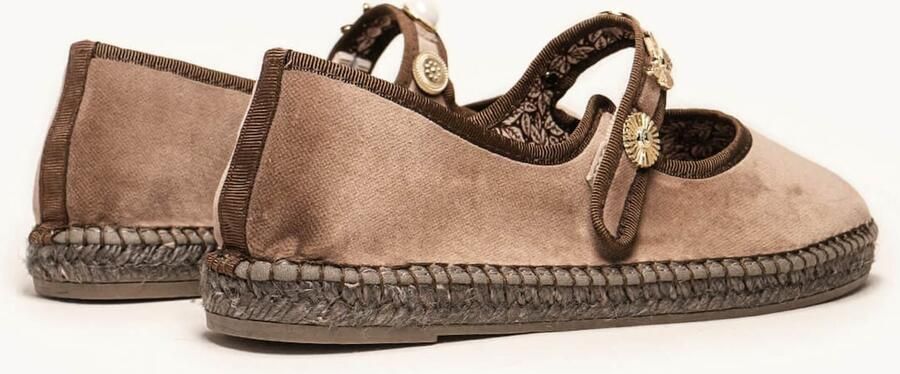 Alhamas Ballerina met riempjes 'Alpargata Terciopelo' taupe - Foto 5
