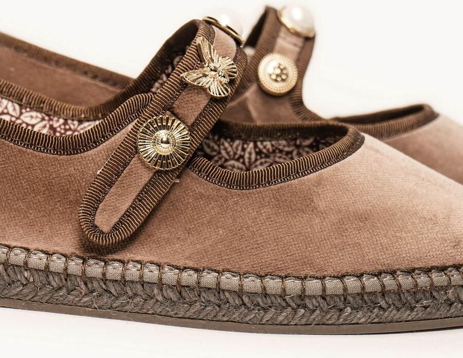 Alhamas Ballerina met riempjes 'Alpargata Terciopelo' taupe - Foto 3
