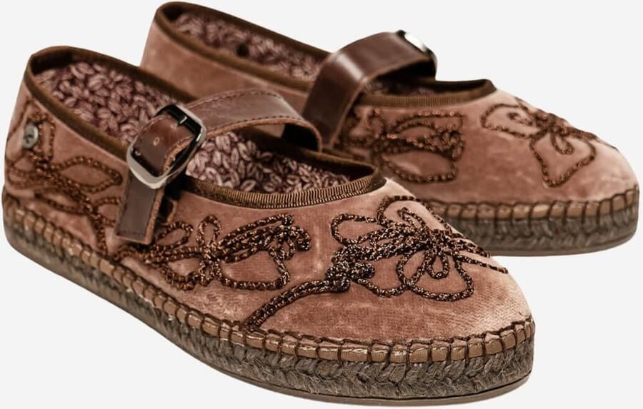 Alhamas Ballerina met riempjes 'Alpargata Terciopelo' taupe - Foto 3