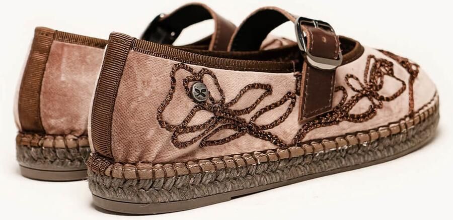 Alhamas Ballerina met riempjes 'Alpargata Terciopelo' taupe - Foto 4