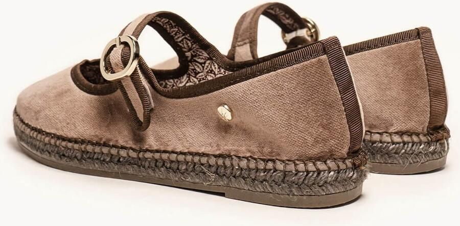 Alhamas Ballerina met riempjes 'Alpargata Terciopelo' taupe - Foto 4