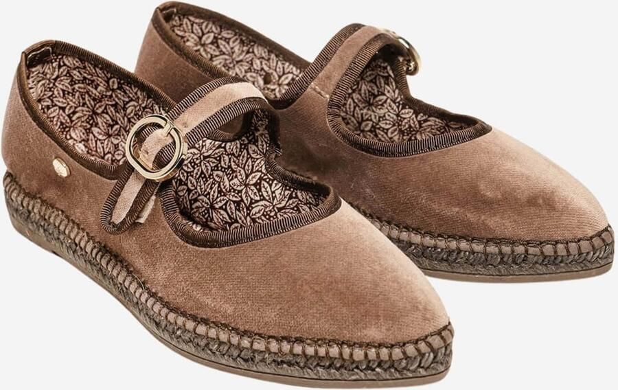 Alhamas Ballerina met riempjes 'Alpargata Terciopelo' taupe - Foto 3