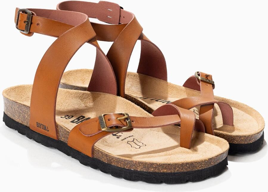 Bayton Sandalen met riem 'Swan' cognac zwart - Foto 3