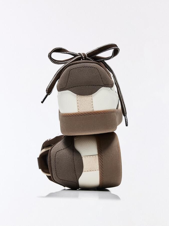 Bershka Sneakers laag beige donkerbruin wit - Foto 2