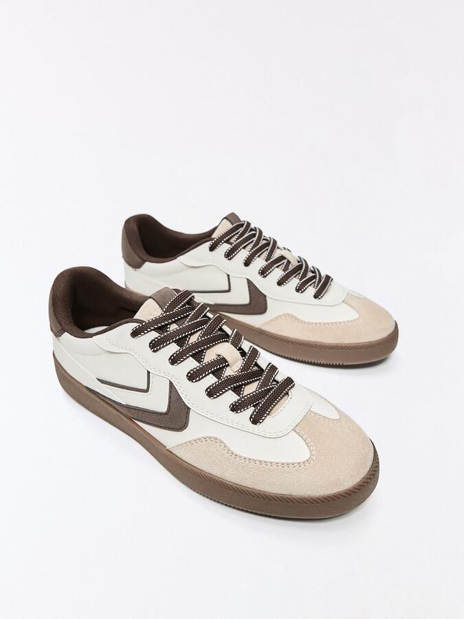 Bershka Sneakers laag beige donkerbruin wit - Foto 4