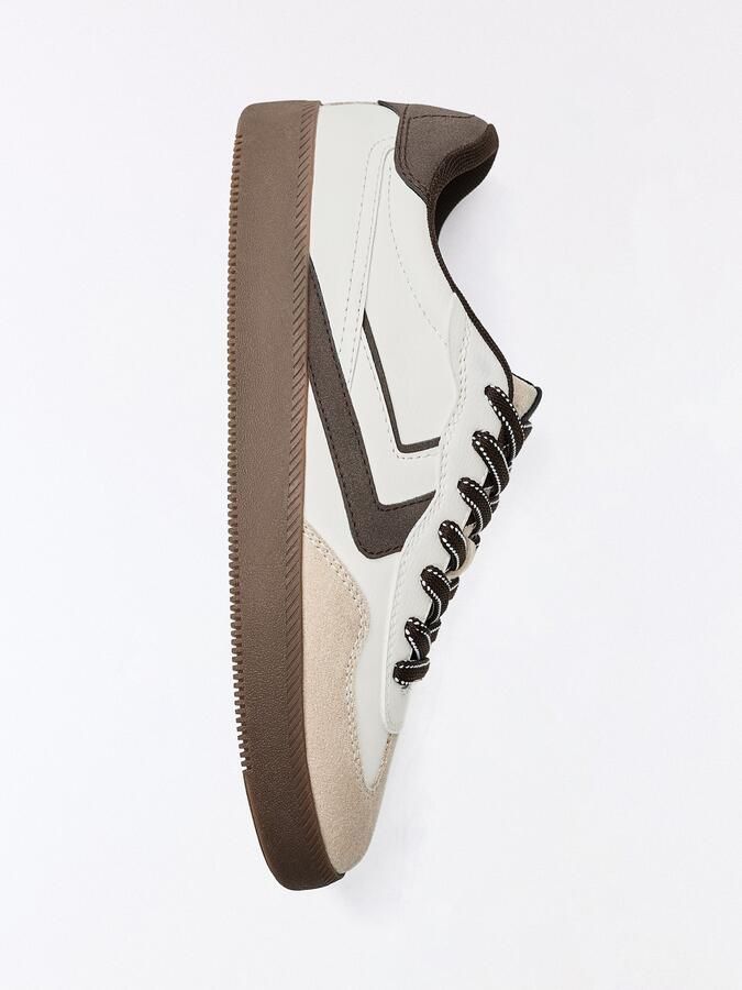 Bershka Sneakers laag beige donkerbruin wit - Foto 5