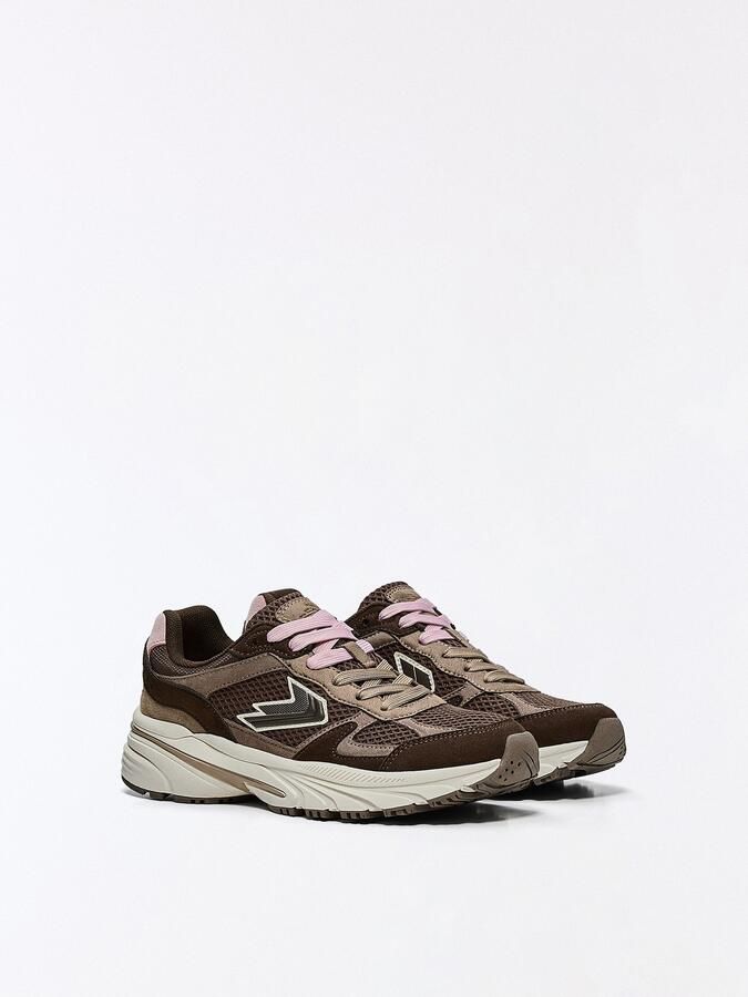 Bershka Sneakers laag bruin brokaat rosa - Foto 3