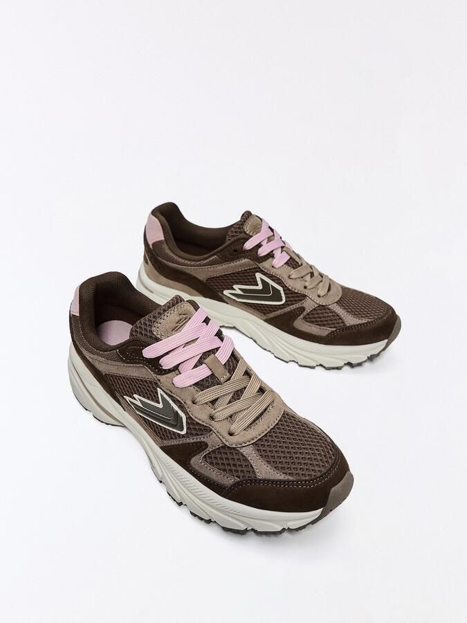Bershka Sneakers laag bruin brokaat rosa - Foto 4