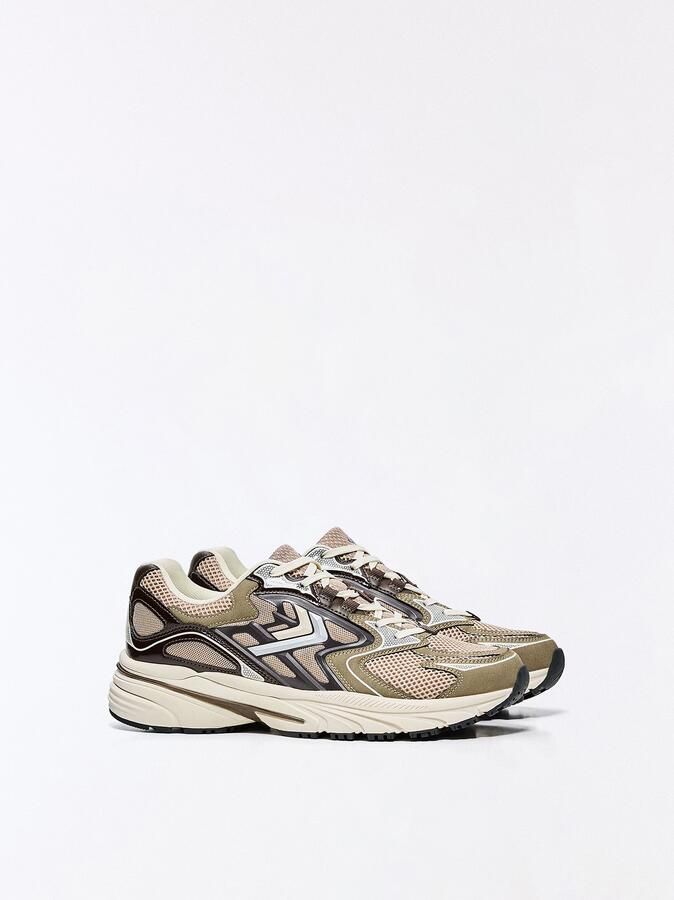 Bershka Sneakers laag cappuccino bruin gemêleerd zwart zilver - Foto 3